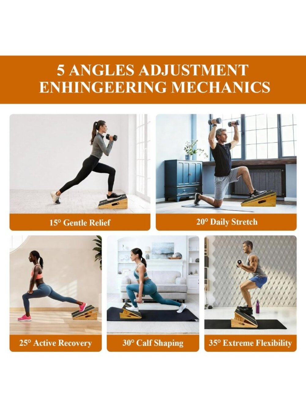 Adjustable Wooden Slant Board for Calf Stretching & Balance, Incline Stretcher - Picture 2 of 7